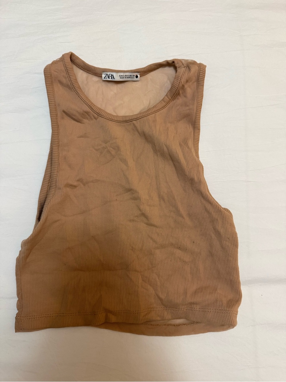 Zara Ribbed Crop Tank Top - Camel Brown